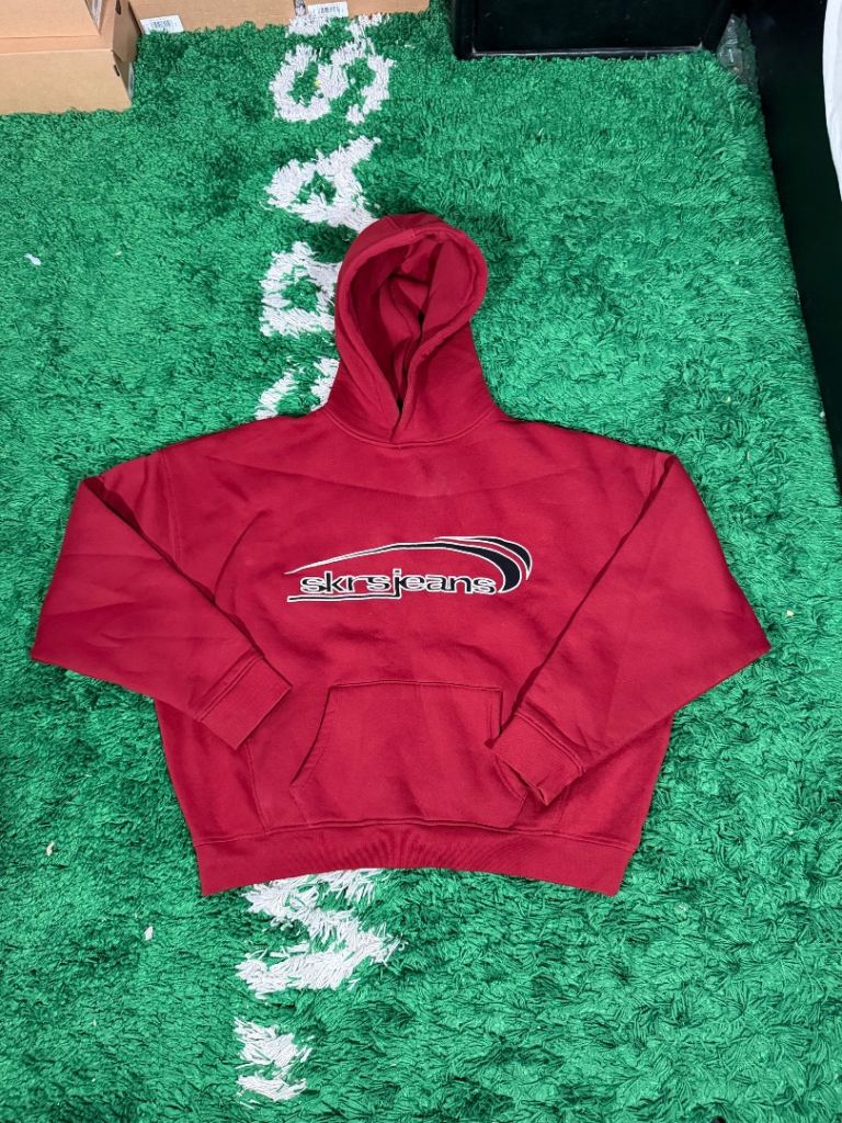 Red & black Sisters & seekers SKR Jeans staten hood print logo hoodie jumper womens size large