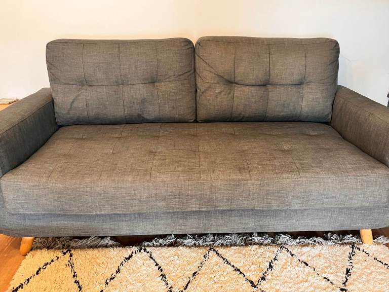 2 x 3-Seater Grey Fabric Sofas Sofa