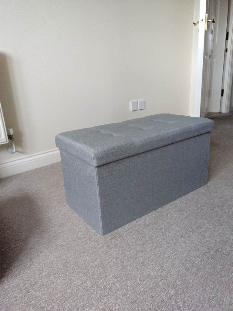 :SONGMICS Grey Fabric Folding Storage Ottoman Bench - Good Condition