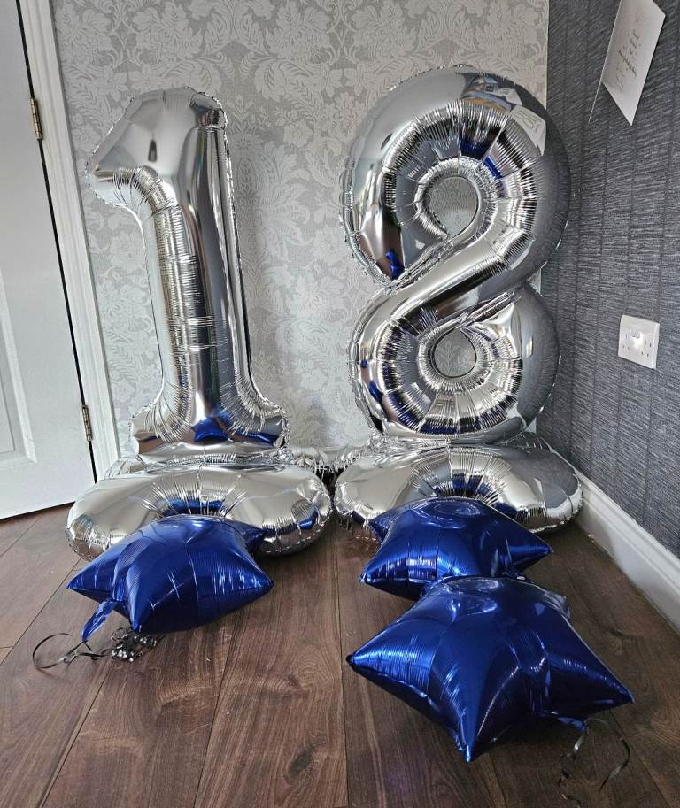 Large Silver '18' Number Balloons – As Good As New