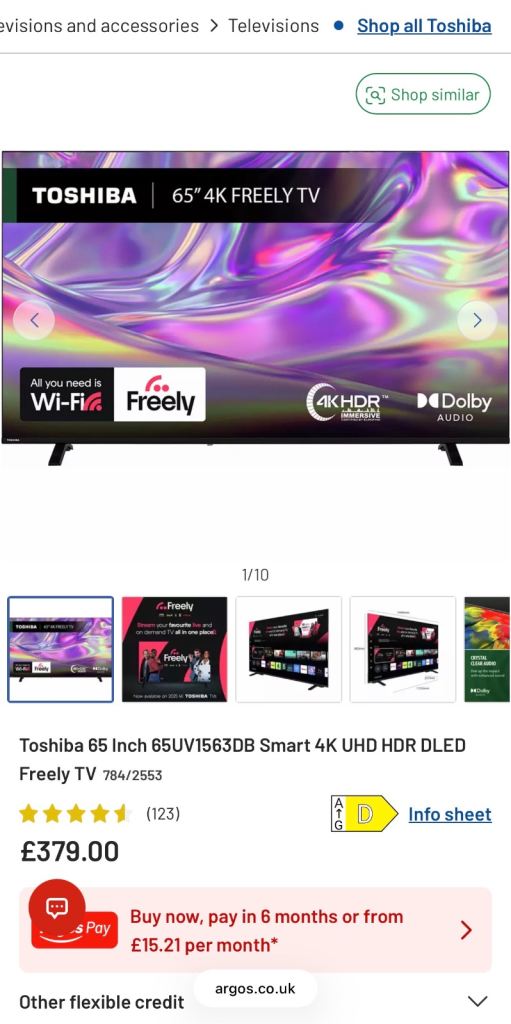 Toshiba 65 Inch 4K UHD HDR DLED 