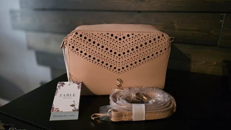 Fable Beige/pink Crossbody Bag with Perforated Detail – Brand New