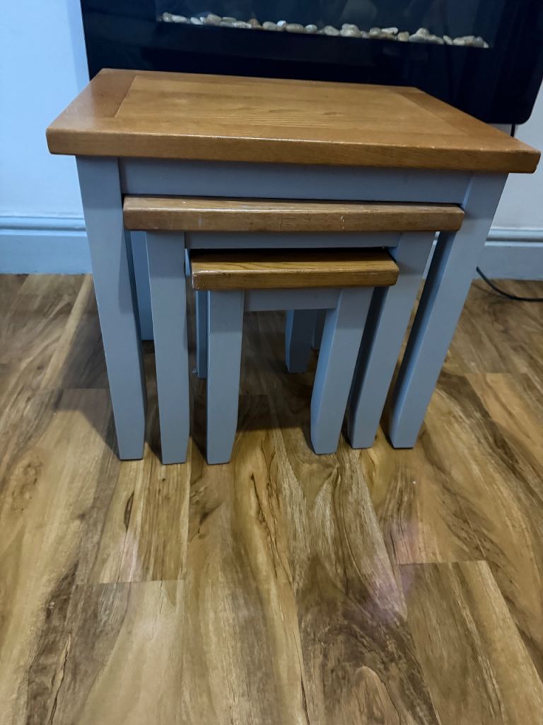 Nest of 3 Coffee Tables – Grey & Oak, Good Condition