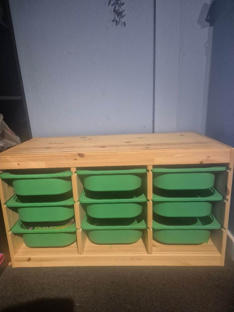 IKEA TROFAST Storage Unit with Green Bins – Good Condition