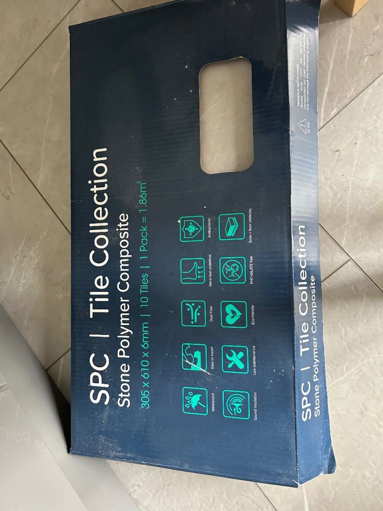 New SPC Tile Collection Stone Polymer Composite Tiles - 2 boxes Grey, 1.86m²