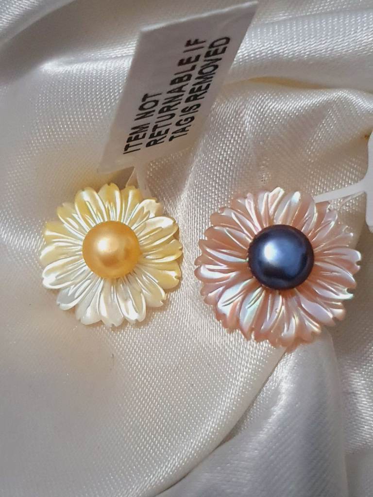 Set of 2 mother of pearl pendants purple yellow silver 925 New 