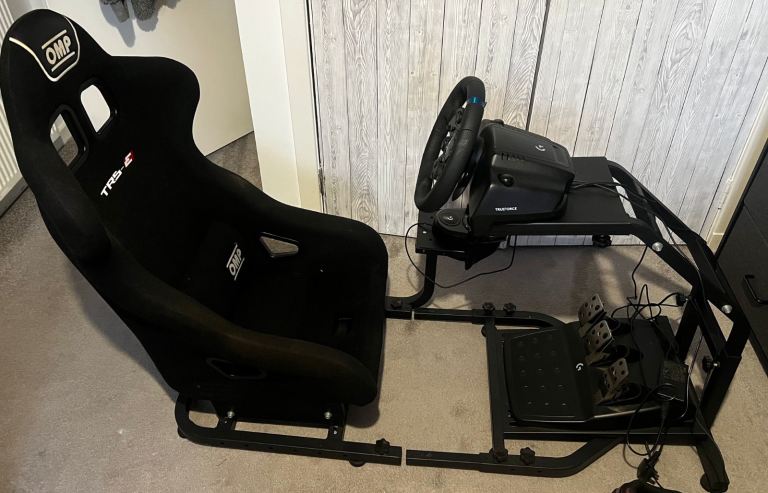 Full racing sim set up with genuine OMP TRSE  racing bucket seat 