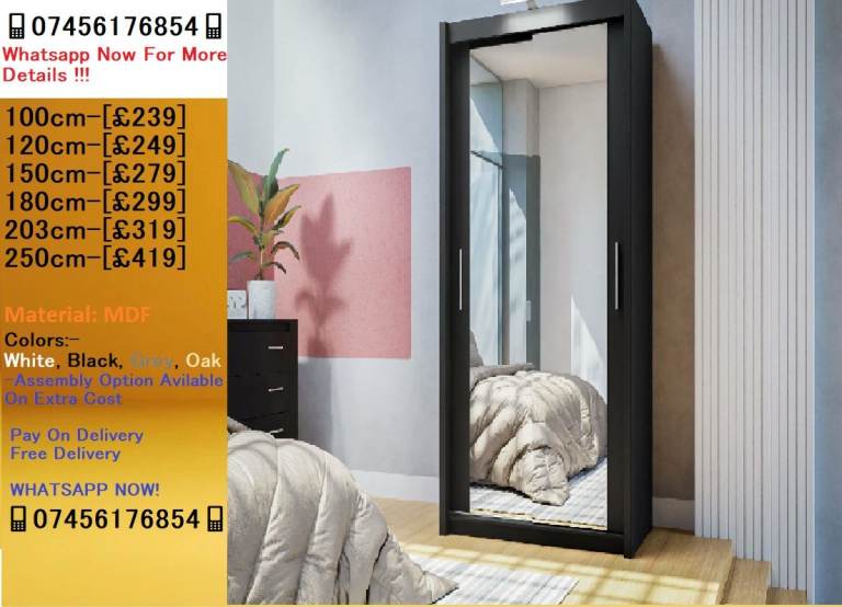MILAN 2 DOOR WARDROBE / BERLIN WARDROBE FULL MIRROR / ONE MIRROR DOOR_ ORDER NOW!!