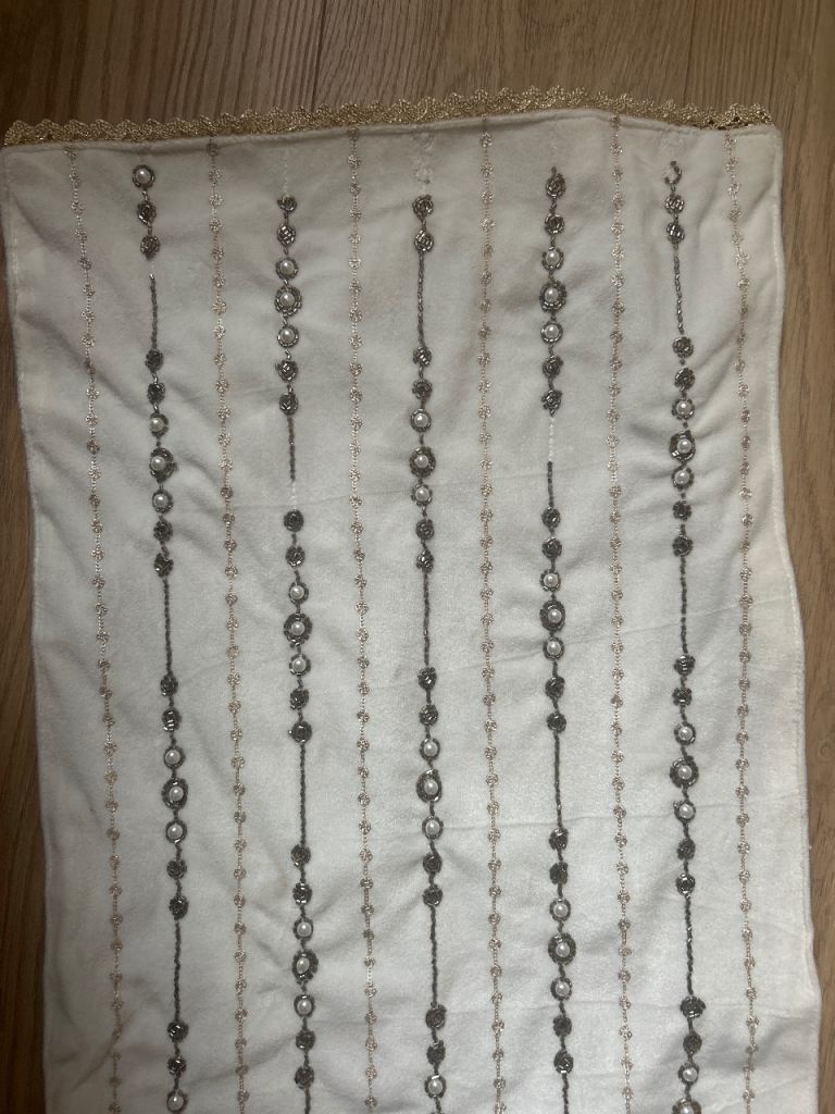 White velvet beaded table runner 