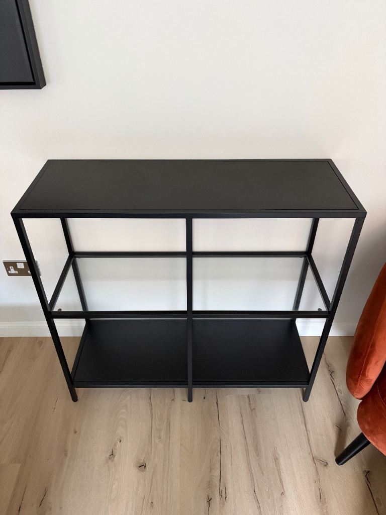 IKEA glass & black shelving unit / sideboard