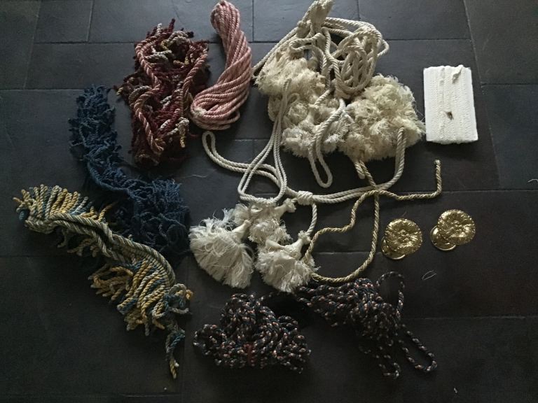 Selection of Tie Backs, Braiding and Edging with Two Gilt Metal Tie Backs. Suit Curtain Maker.