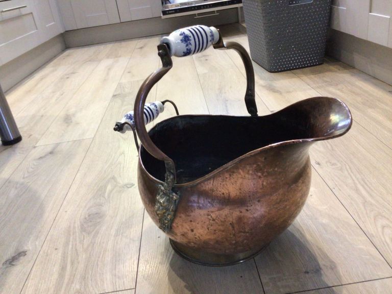 Antique brass and copper coal scuttle