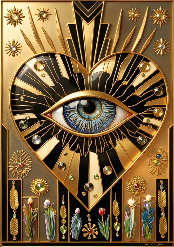 A2 Eye Art print in Art Deco relief style.