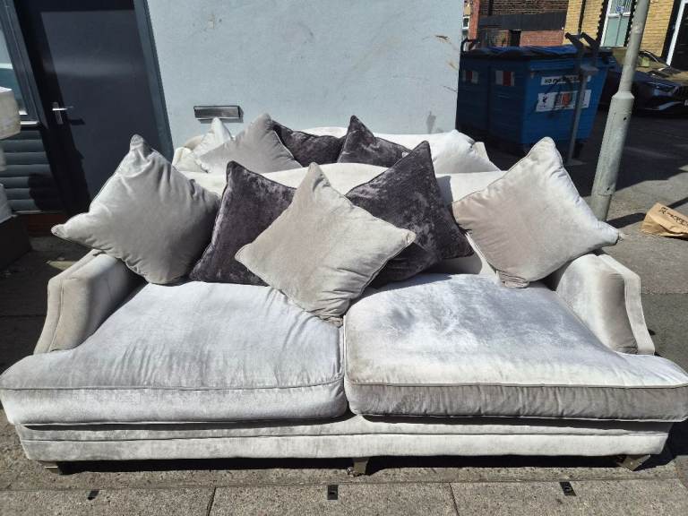 Used Grey Velvet Sofa with Cushions