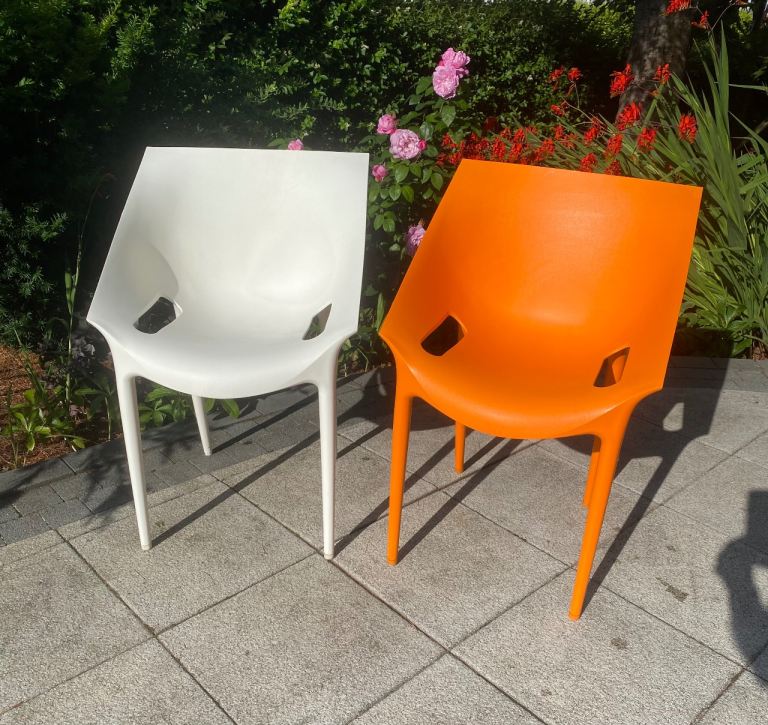Kartell Dr Yes Chairs Designed by Philippe Starck - Orange and White. Outdoors or Indoors