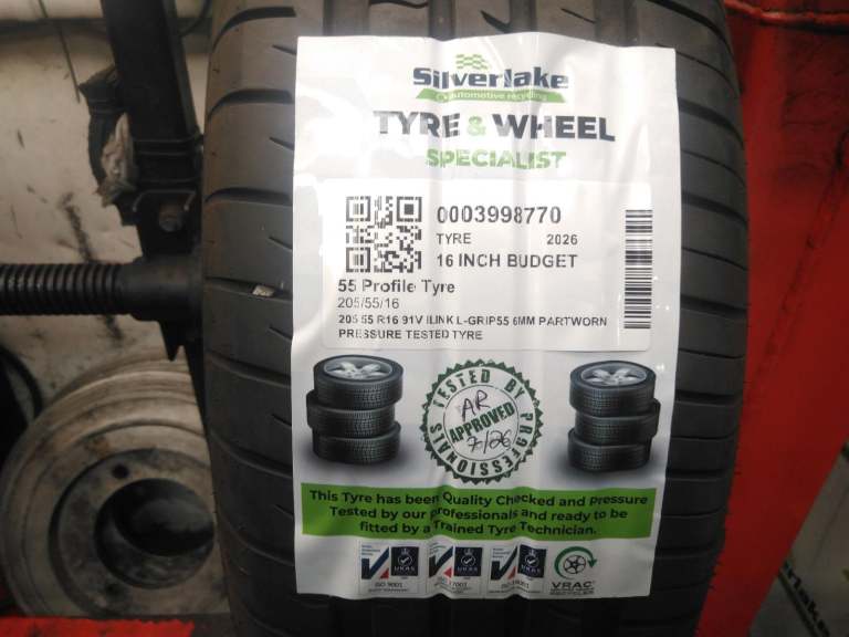 205 55 R16 91v Ilink L-Grip55 6mm Partworn Pressure Tested Tyre