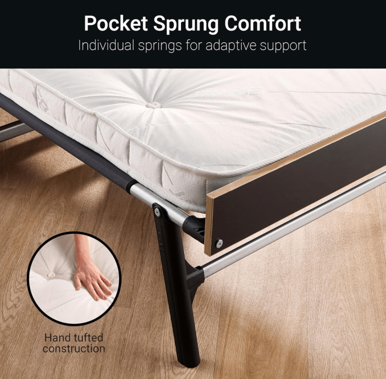 JAY-BE GP120 Small Double Folding Bed – New, Black Pocket Mattress & Cover