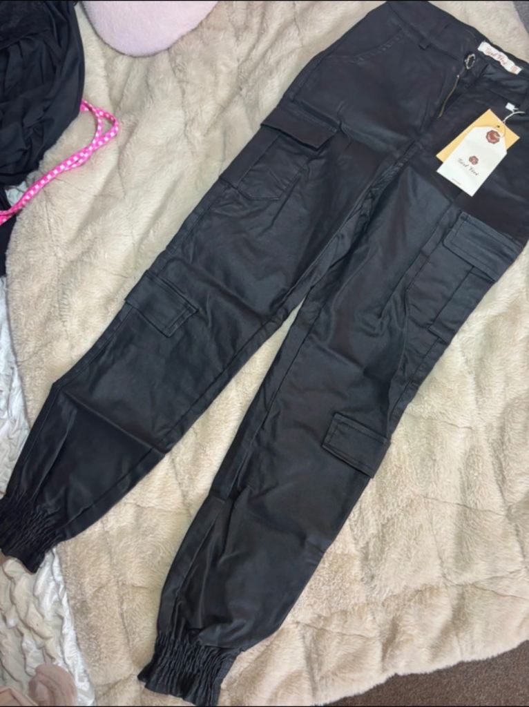 Women’s black leather look chino pants 