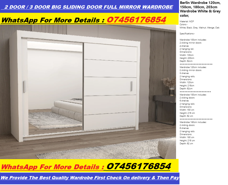 Style Bedroom Wardrobe with Sliding Mirror Doors and Dressing Mirror