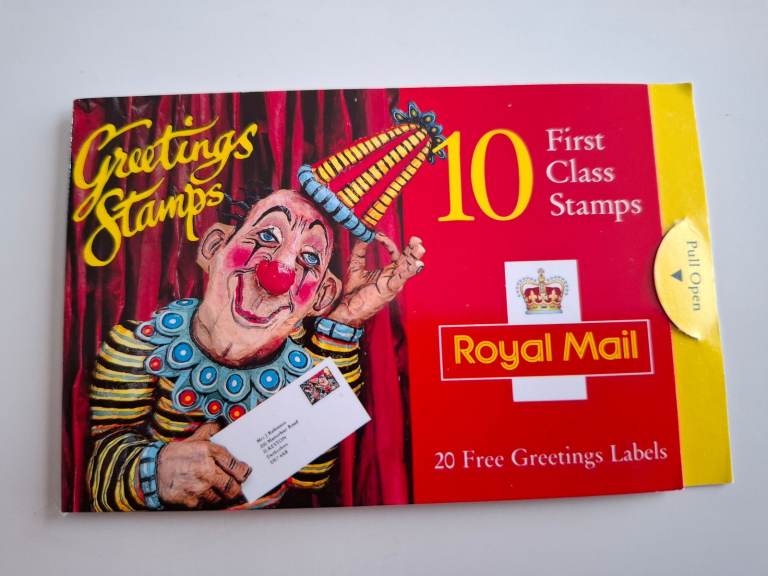 GB Greetings Stamp Booklet 1995 Art 10 mint 1st class stamps + 10 labels