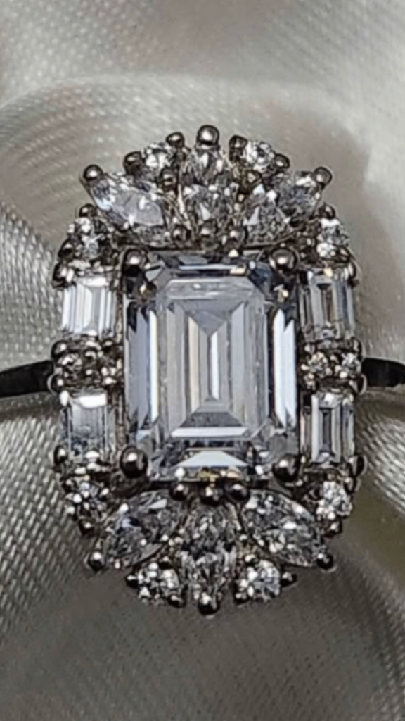 Size O Swarovski cluster ring silver 925 platinum overlay New 