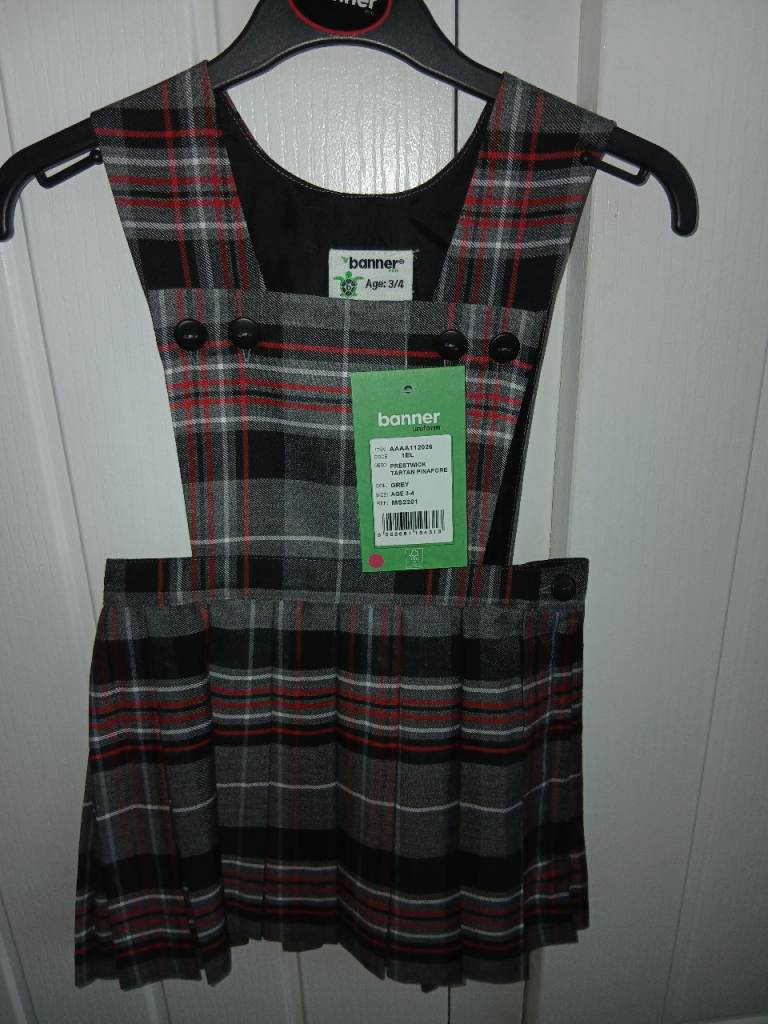 New Banner Kids Grey Plaid School Pinafore Dress Age 3-4