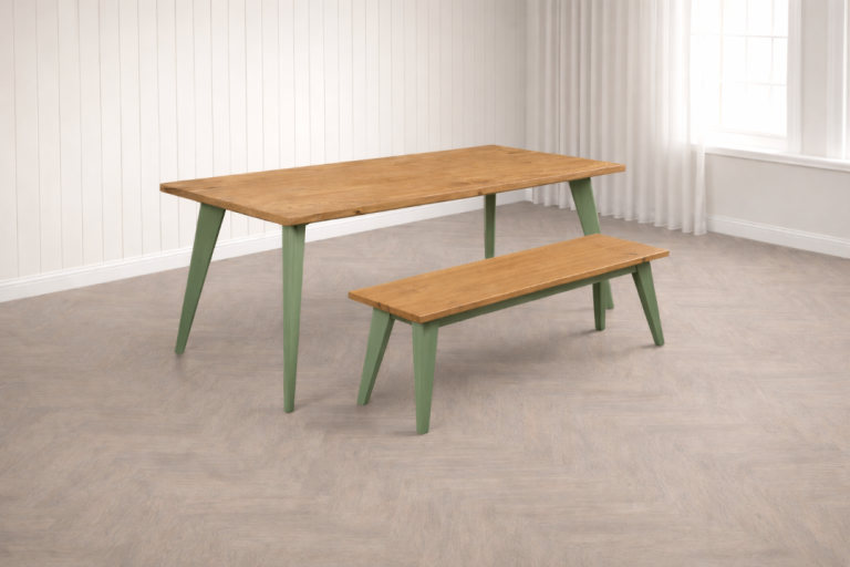 Free Delivery - Nordic Tapered Leg Rustic Dining Table and Bench Set Painted Finish