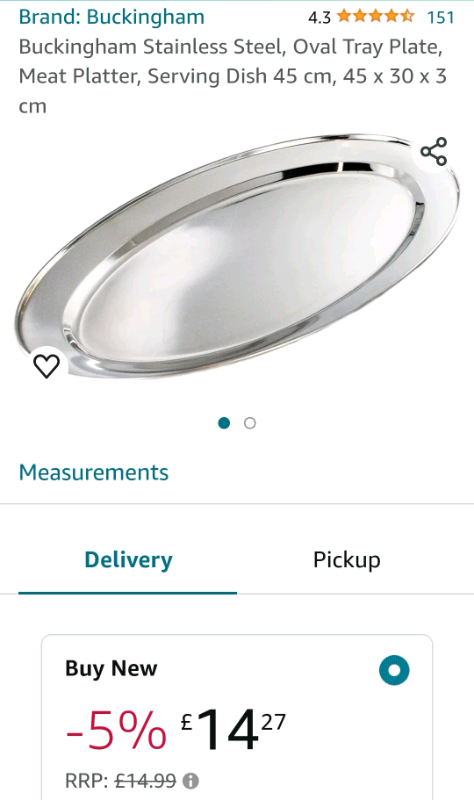 Buckingham Stainless Steel Oval Tray Plate Meat Platter Dish 45cm