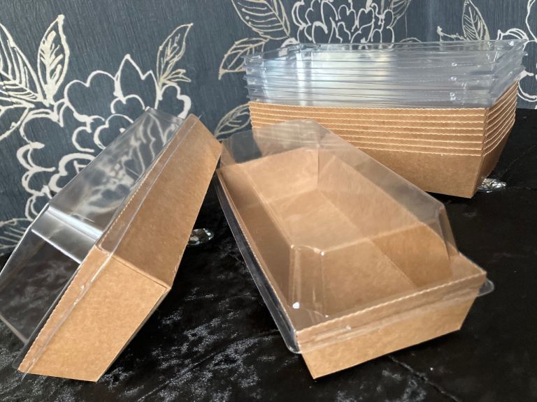 New Brown Kraft Paper Food Containers with Clear Plastic Lids