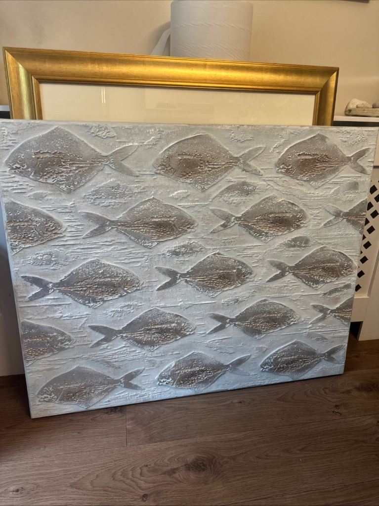 Textured Fish Wall Art - Grey, Good Condition