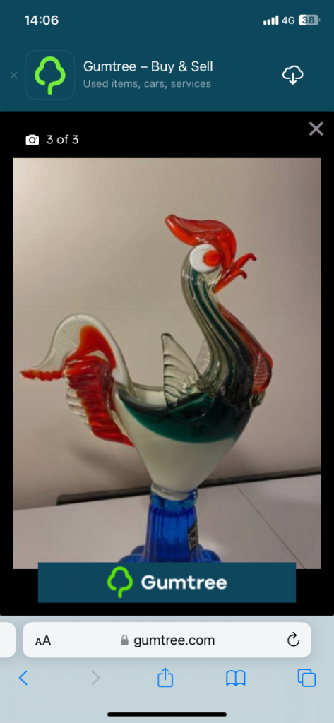 Large murano chicken glass vintage mid century 