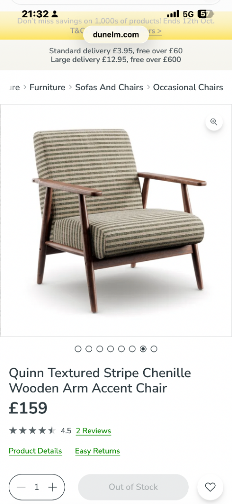New Dunelm Scandinavian armchair  