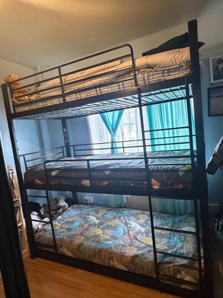 Black Metal Triple Bunk Bed Frame – Good Condition