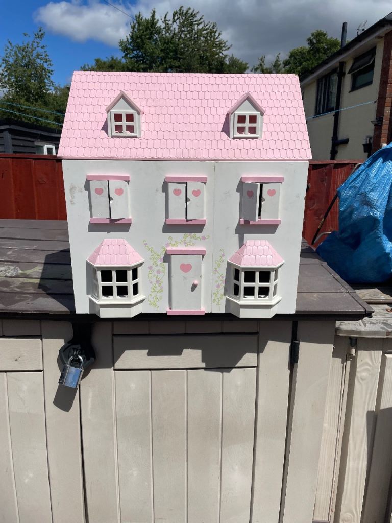 Lovely Wooden Dolls House - Pink & White, Good Condition