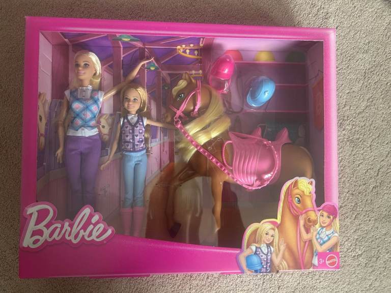 Barbie Sisters Riding Lesson Equestrian Dolls & Horse Playset - Brand New