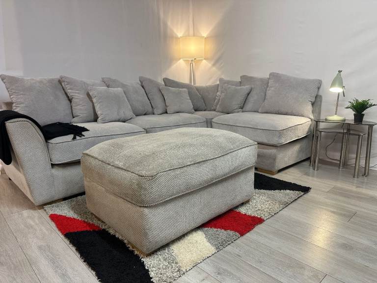 #239 Oak Furniture Land light Silver Grey Corner Sofa - Excellent Condition – Delivery Available