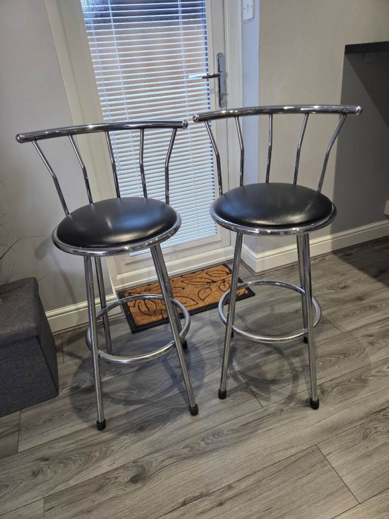 Two Chrome and Black Bar Stools – Good Condition