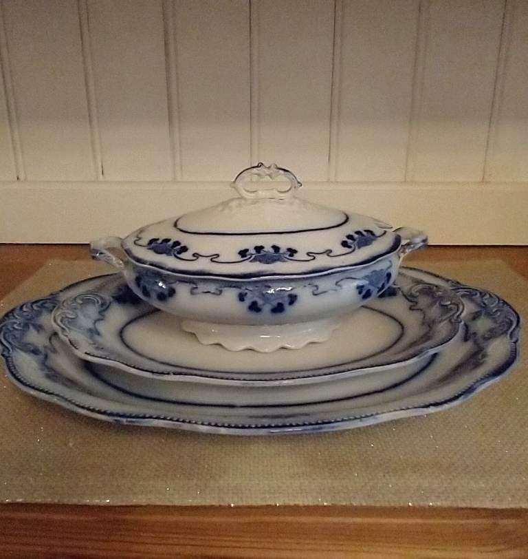 Blue and white china dinner service
