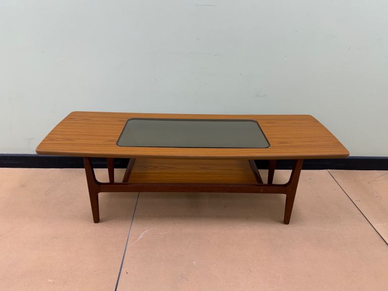 Schreiber Aeroplane Vintage Mid Century Coffee Table &Glazed Glass Danish Design