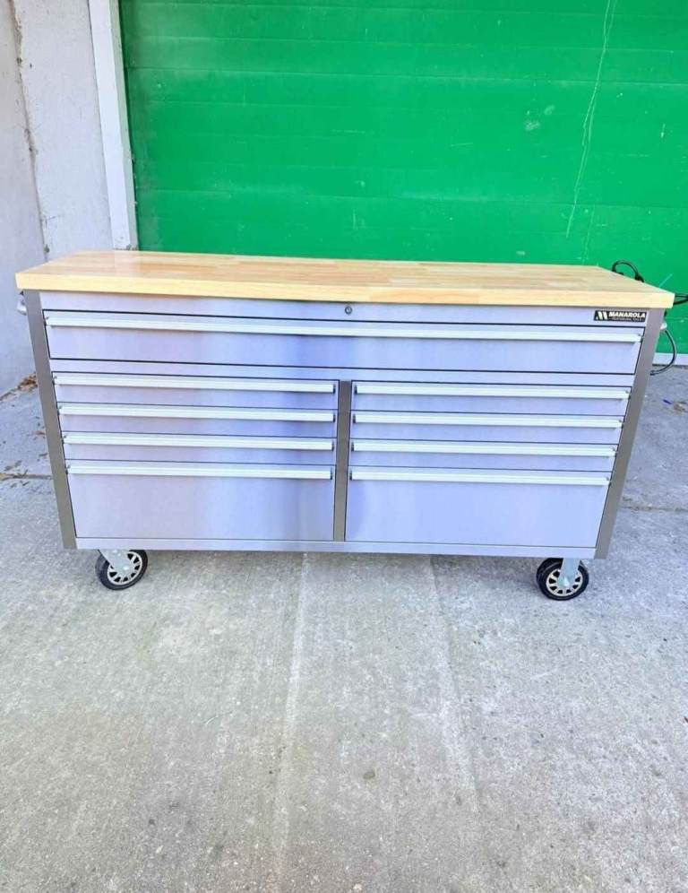 61" stainless steel tool cabinet with wooden top