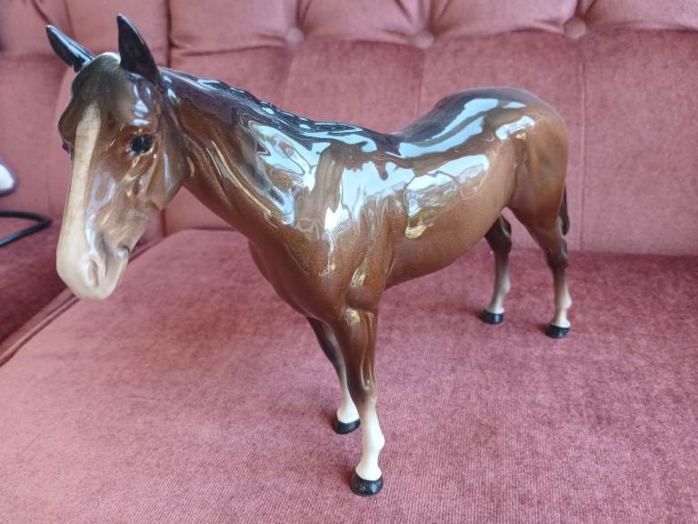 Vintage Horse Figurine - Brown Glazed Ceramic, Good Condition