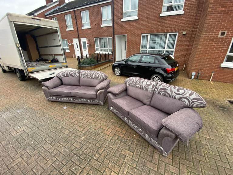 Modern 3 and 2 seater sofa in a tan fabric   Only £225