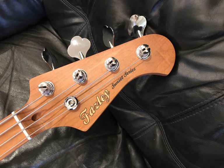 Fazley Sunset Series Piranha 4 Sky Blue Electric Bass Guitar with Gig Bag, new!