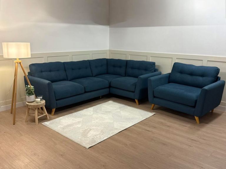 New Stock! HIGH STREET BRAND! SCS Blue Corner Sofa + Cuddler Sofa Chair