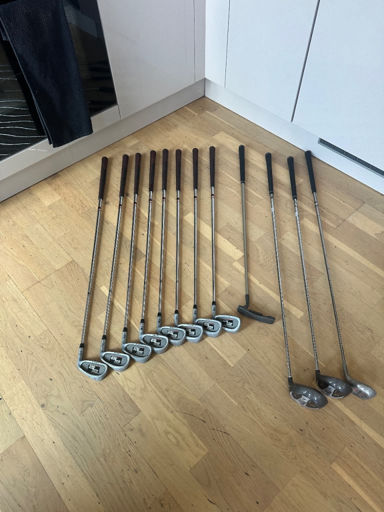 Set of golf clubs irons woods and putter tour line oversized irons donnay woods 