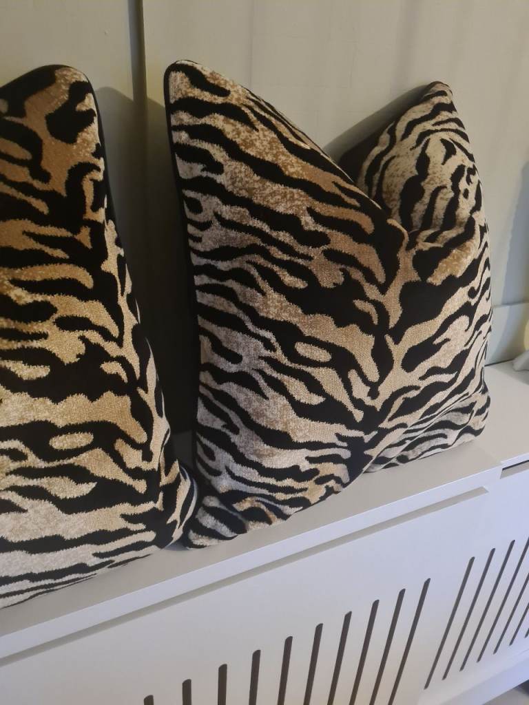 Luxurious heavy velvet suede cushions in animal print design for sale 2  available 