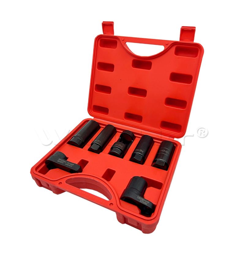 7PC OXYGEN LAMBDA SENSOR SOCKET REMOVAL SET TOOL KIT ENGINE 22/27/29MM w/Case