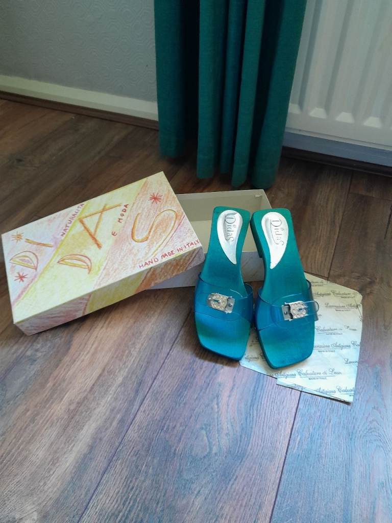 Delicia Teal Heeled Mules – As Good As New, Size 5
