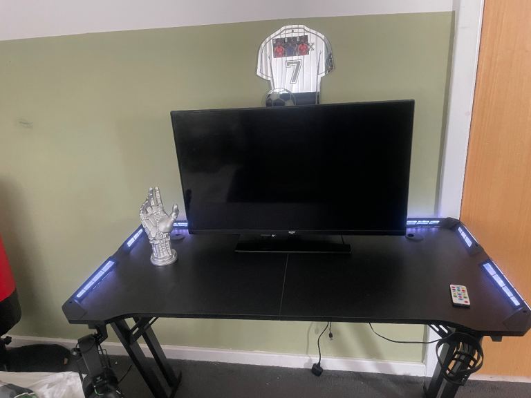 Gaming Desk with LED Lights and Accessories