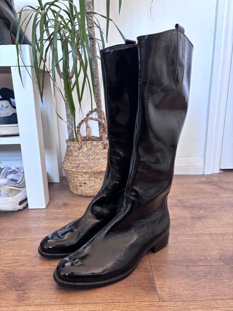 Gabor Black Patent Leather Knee-High Boots - Size 6, Good Condition